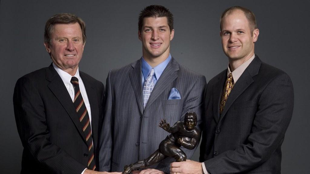 Florida Heisman Trophy winners from left to right: Steve Spurrier (1966), Tim Tebow (2007) and Danny Wuerffel (1996).