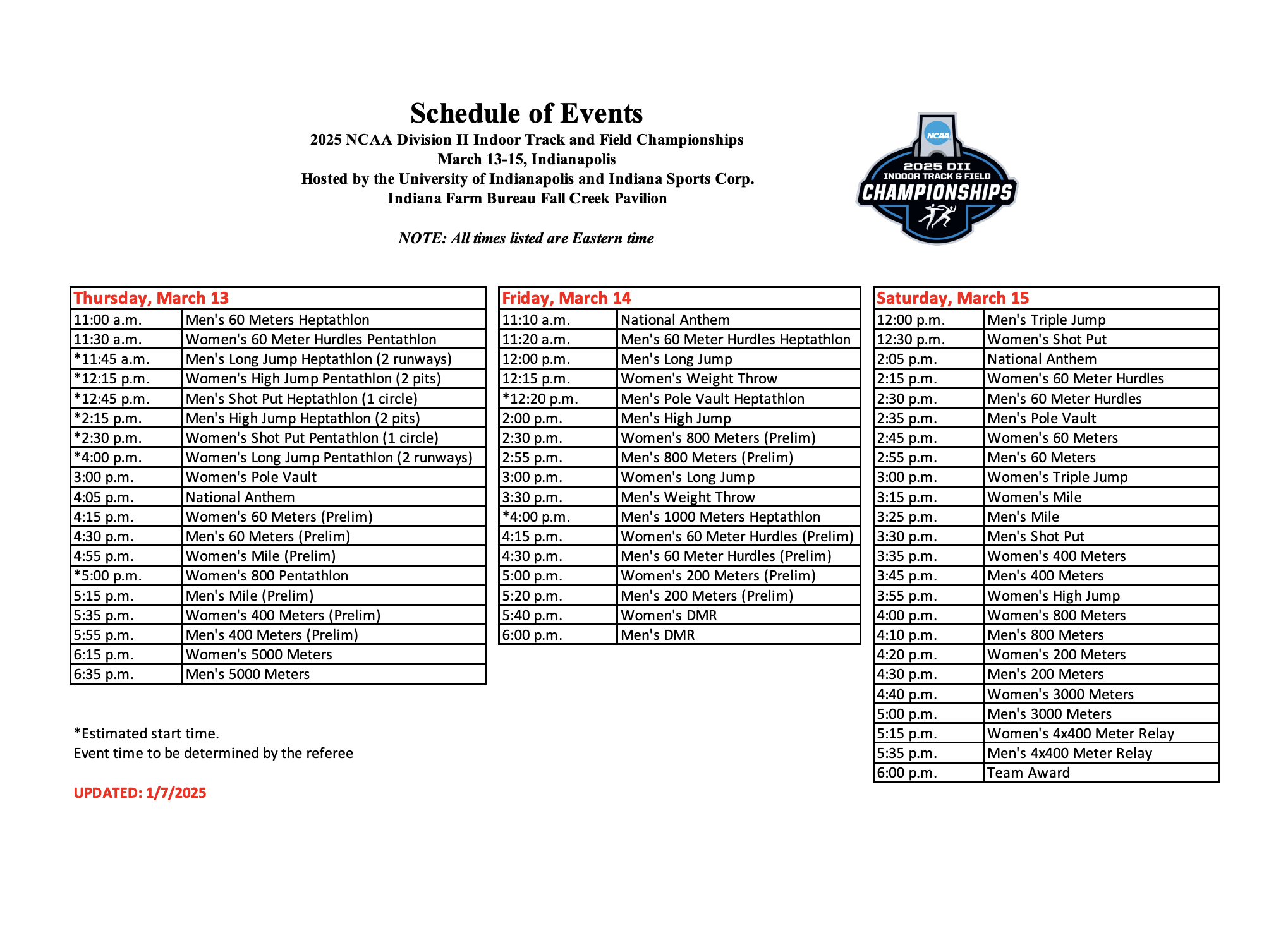 DII track and field schedule