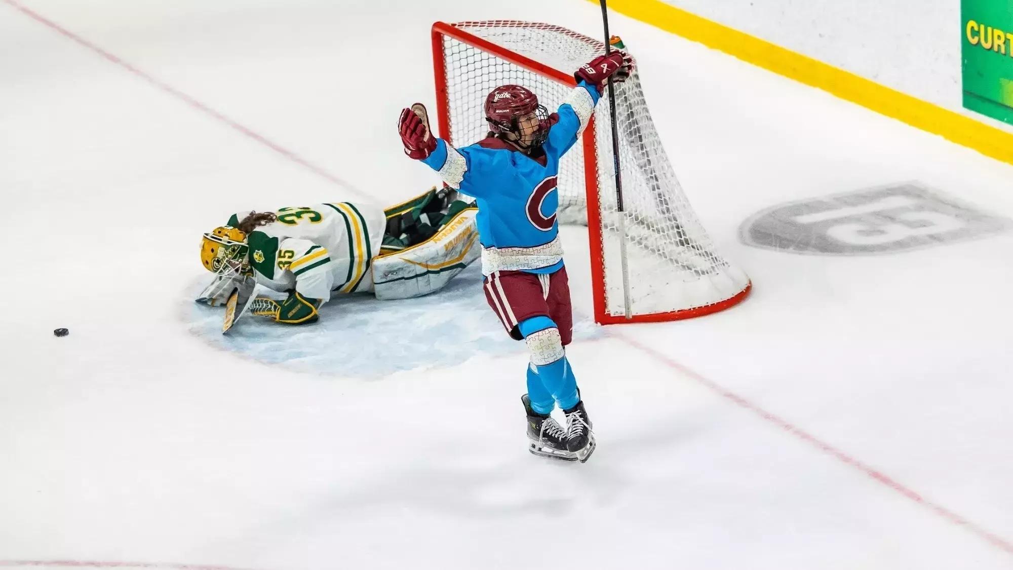 Kaia Malachino playing for Colgate women's hockey