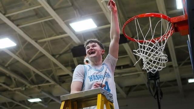 Jack Bachelor cuts the nets down for Washburn. 